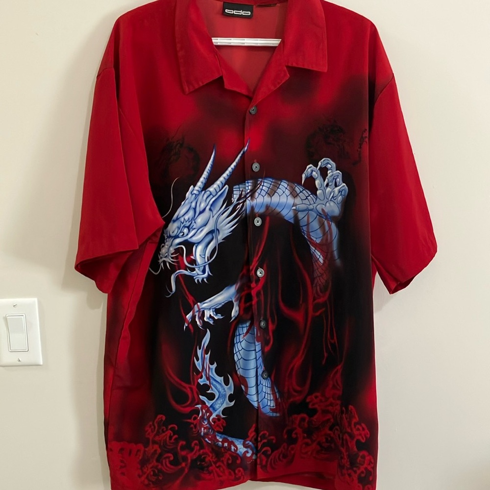 Red Dragon Graphic Button-Up Shirt